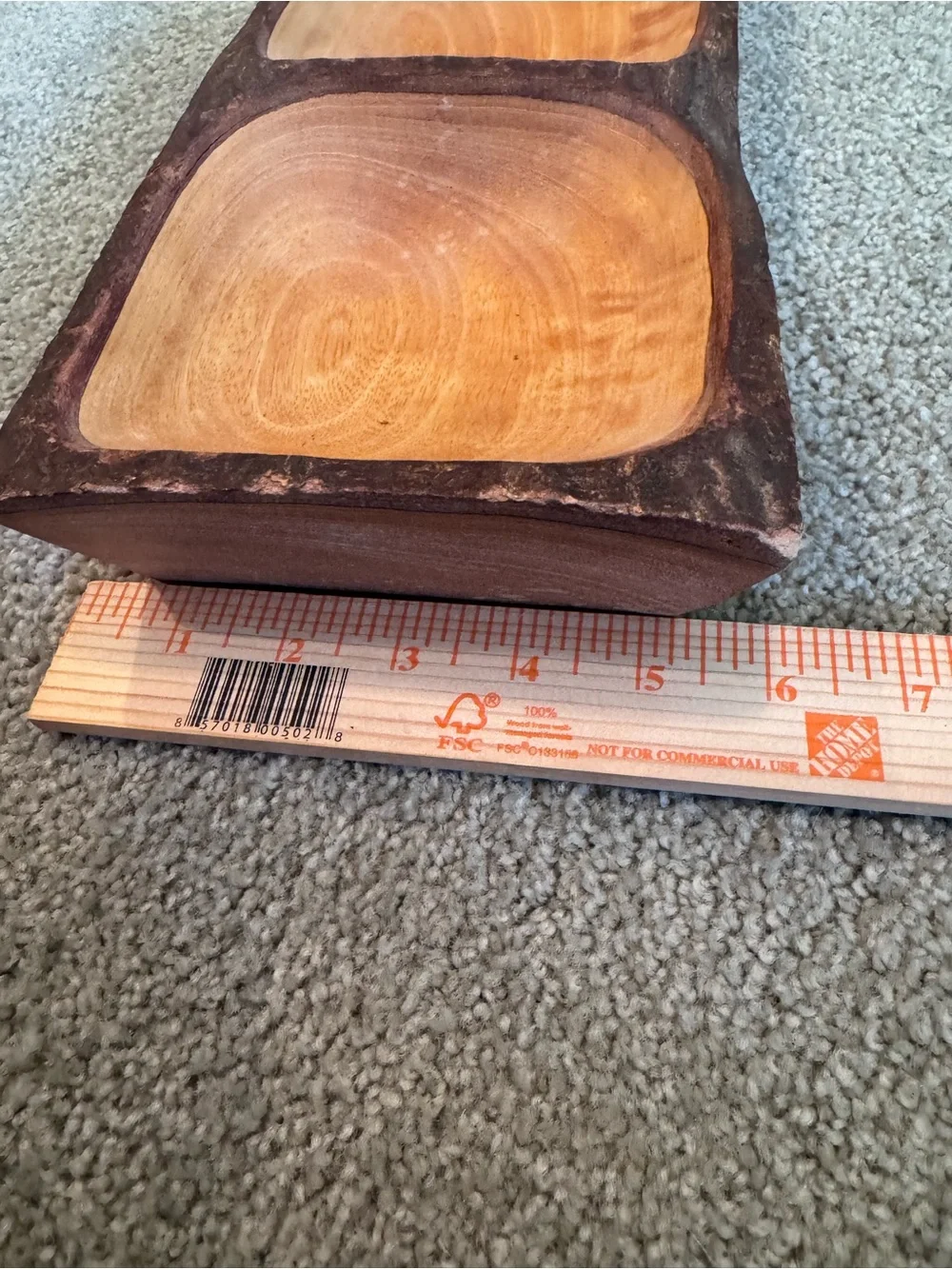 Hand-Carved Natural Wood Three Sectioned Serving Platter 18x6”